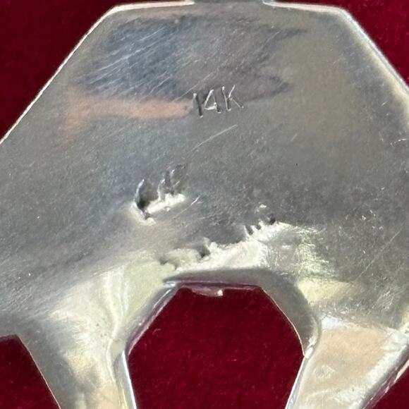 Vintage Navajo Sterling Silver Bear Pendant 14K Gold Accent Native American - Picture 8 of 13